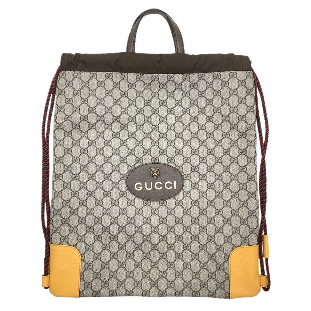 Gucci Drawstring Backpack Leather Brown Yellow Gg… - image 1